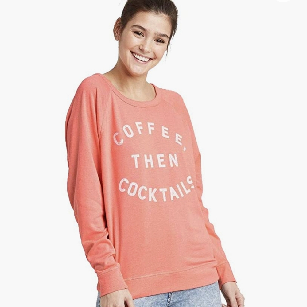Grayson Threads Pink Coffee Then Cocktails Graphic Sweatshirt S
